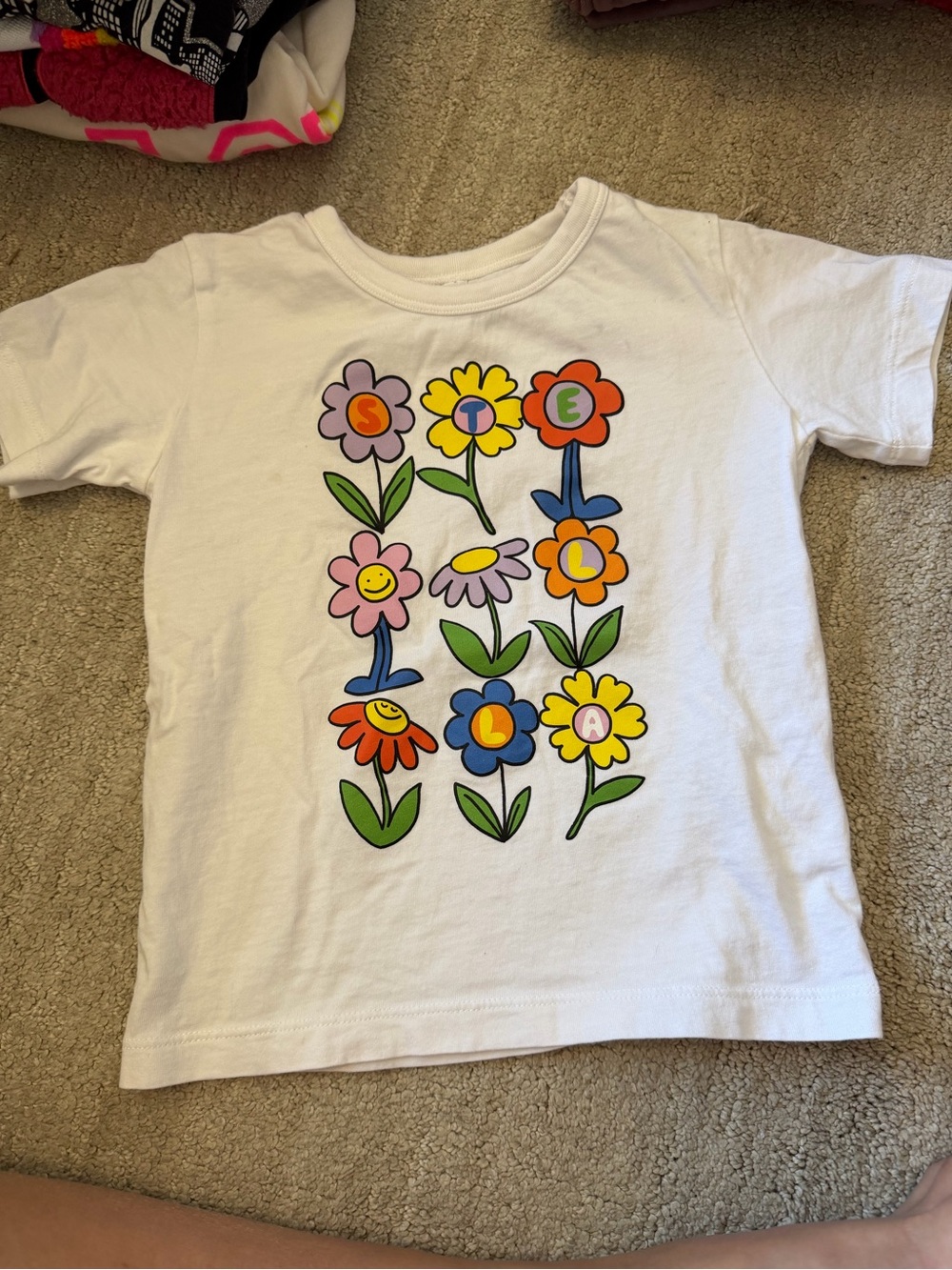 Stella McCartney Kids White T-Shirt with Colorful Flower Graphic